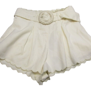 FARM Rio Cream Scalloped Hem Belted Shorts with Braided Buckle